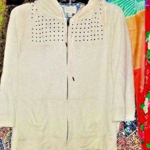 American Eagle Hoodie Sz L Gray Studded Zip Kangaroo Pocket Studded Lined